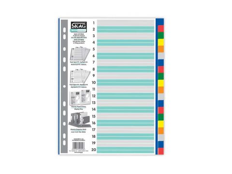 Διαχωριστικό Ευρετήριο Πλαστικό Skag Χρωματιστό Α4 (20Φ) 20Φύλλων