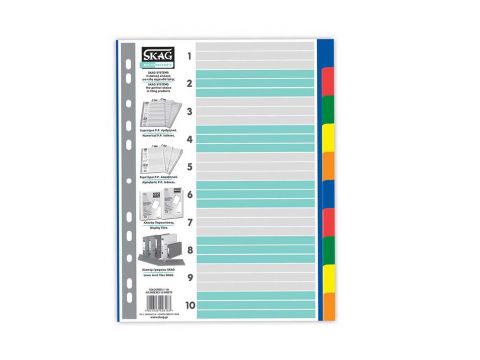 Διαχωριστικό Ευρετήριο Πλαστικό Skag Χρωματιστό Α4 (10Φ) 10Φύλλων