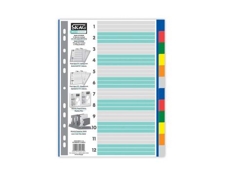 Διαχωριστικό Ευρετήριο Πλαστικό Skag Χρωματιστό Α4 (12Φ) 12Φύλλων