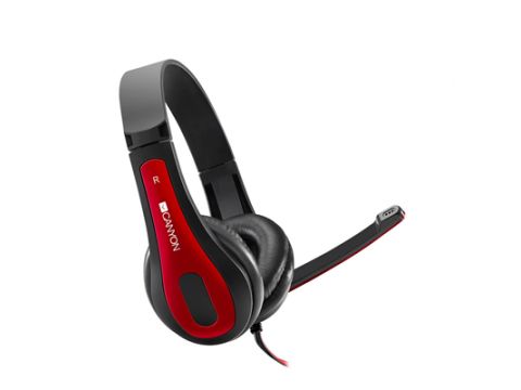 Canyon PC Headset Red Black, 3.5 combined jack - CNSCNS-CHSC1BR, CNY10213, 1τμχ