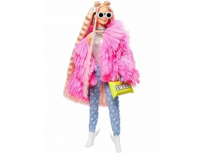 Mattel Λαμπάδα Barbie Extra Doll In Pink Fluffy Coat With Unicorn Pig Toy, GRN28, 1 τμχ