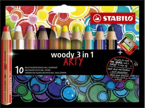 Stabilo Ξυλομπογιές Arty Woody 3 in 1 10τμχ & Ξύστρα, 880/10-1-20