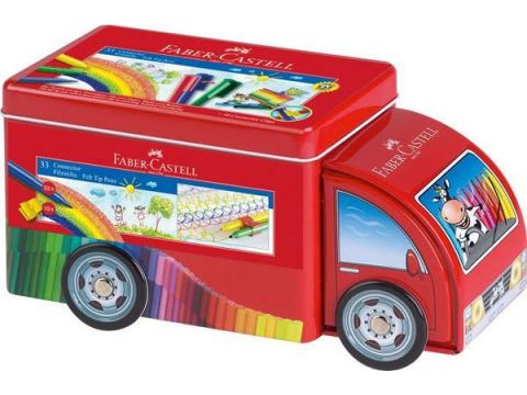 Μαρκαδόροι Ζωγραφικής Λεπτοί Faber-Castell Μεταλλική Κασετίνα φορτηγό σετ 33 τεμαχίων 155533