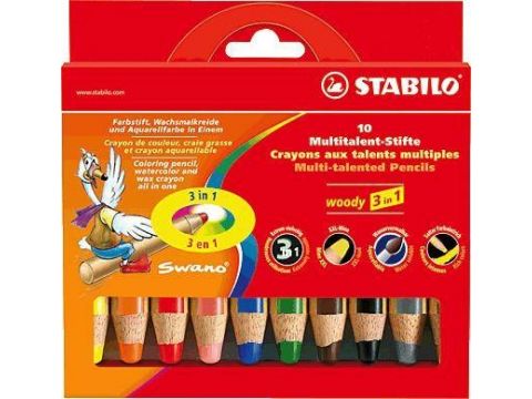 Stabilo Woody Σετ Ξυλομπογιές με Χοντρή Μύτη 3 σε 1 10τμχ 880/10