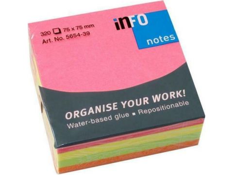 Αυτοκόλλητα Σημειώσεων Κύβος Νέον 100 φύλλα Πολύχρωμο 7.5x7.5cm 5654-39