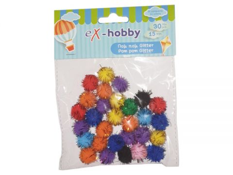 Σφουγγάρι Pom - Pom Χειροτεχνίας 11 Χρώματα Glitter Exas Paper 1,5cm 30τμχ 402410