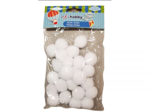 Σφουγγάρι Pom - Pom Χειροτεχνίας Λευκά Exas Paper 2,5cm 25τμχ 402416