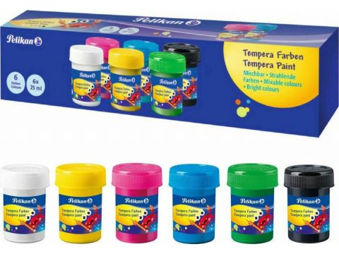 Τέμπερες Pelikan Tempera Paint Πολύχρωμες σε Βαζάκι 25ml 6τμχ