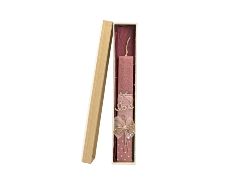 Γέραλης Πασχαλινή Λαμπάδα Κοντή Πλακέ Καρφίτσα Love Ροζ 25134