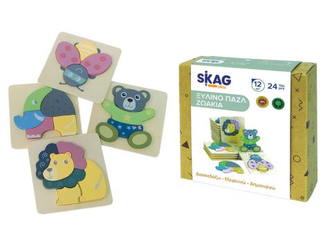 SkagΞύλινο Παιδικό Puzzle Σφηνώματα Ζωάκια για 3+ Ετών 24pcs 299640